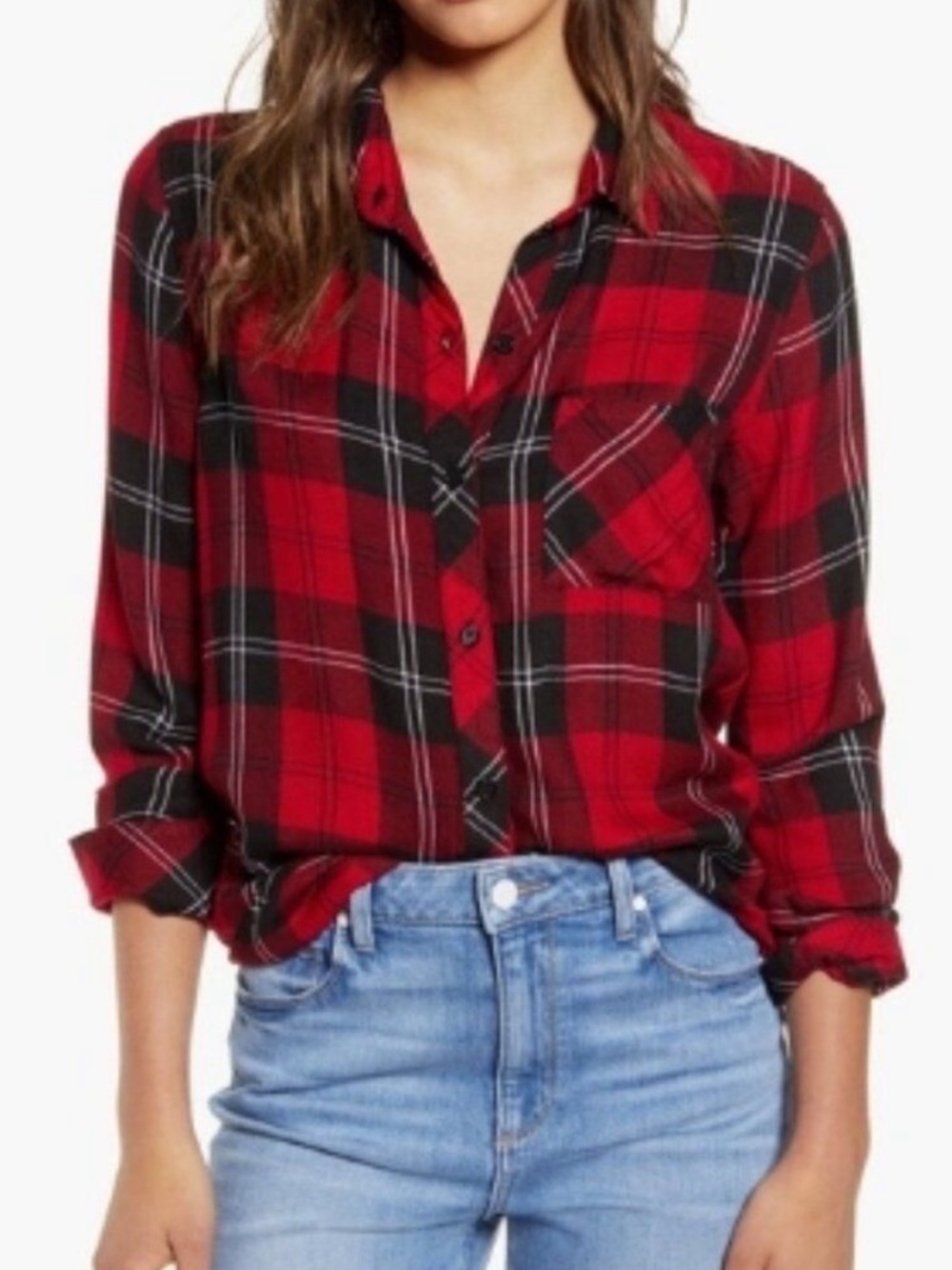 Rails Women's Size Small Red & Black Tartan Plaid Hunter Button-Up Shirt